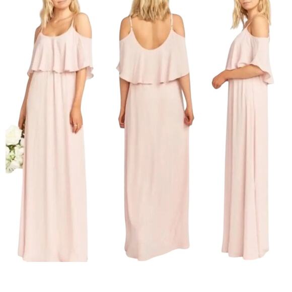 Show Me Your MuMu Caitlin Ruffle Chiffon Maxi Dress Dusty Blush Size XS - Picture 1 of 11